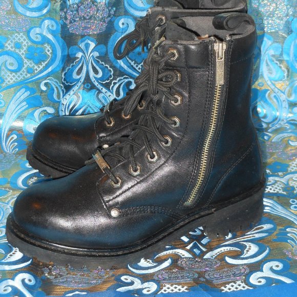 HARLEY DAVIDSON BLACK LEATHER ANKLE BOOTS SIZE 10 - Picture 3 of 8